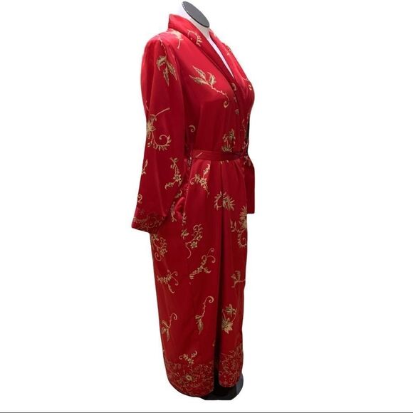 NEXT Robe Lingerie (England) Full Length Silky Red tan white floral Sz M - Picture 6 of 16